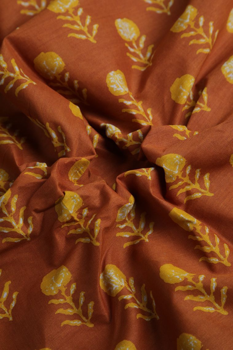 Sandstone Orange Chanderi Cotton Sarees with Without Zari Zari Floral Patterns view 4