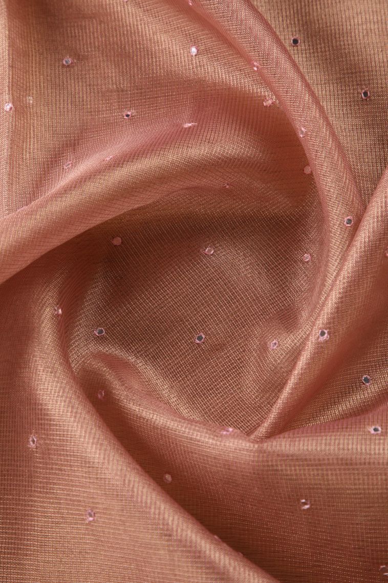 Lemonade Pink Tissue Silk Sarees with Gold Zari Mirror Jamiki Puttas view 4