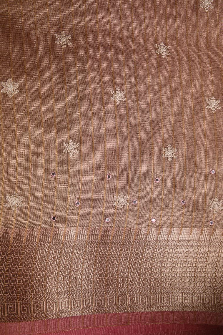 Lemonade Pink Tissue Silk Sarees with Gold Zari Mirror Jamiki Puttas view 3