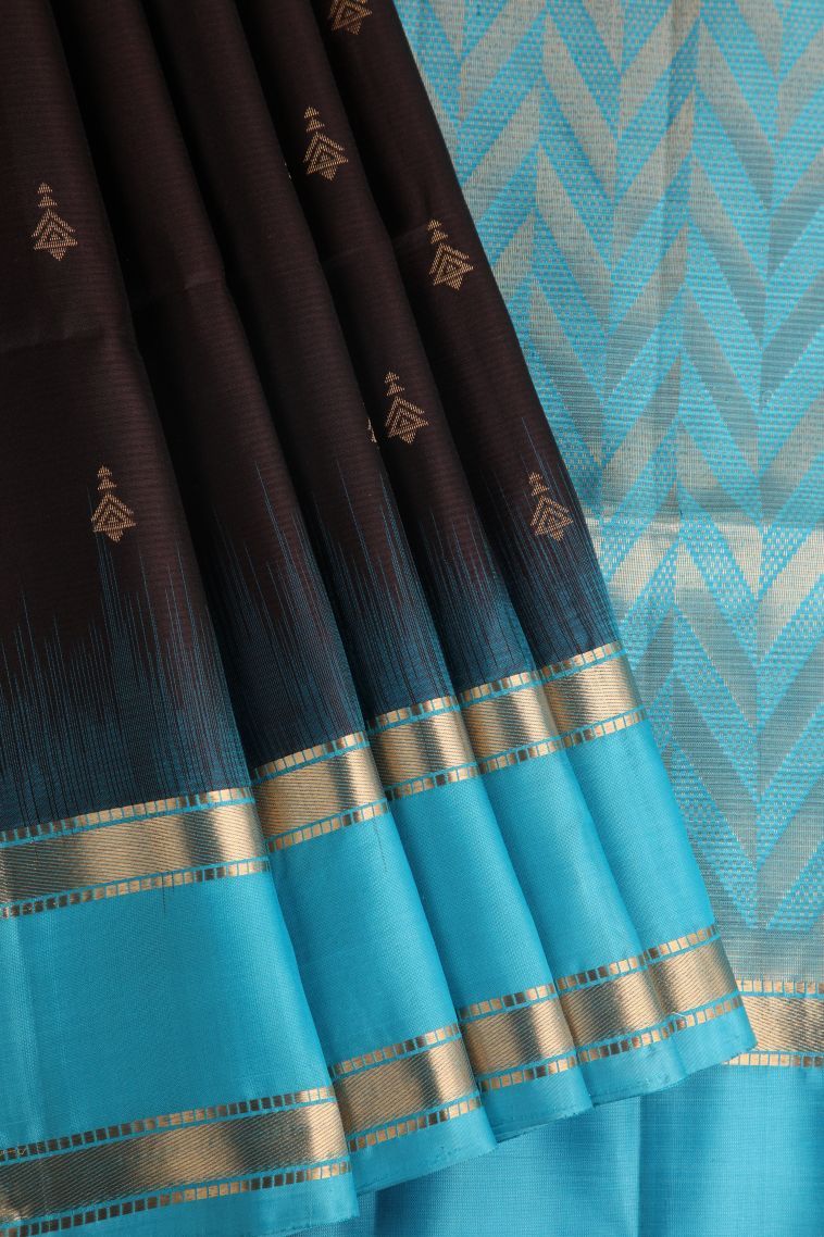 Hickory Brown Soft Silk Saree with Gold Zari Buttis (small Dots Or Motifs) view 1