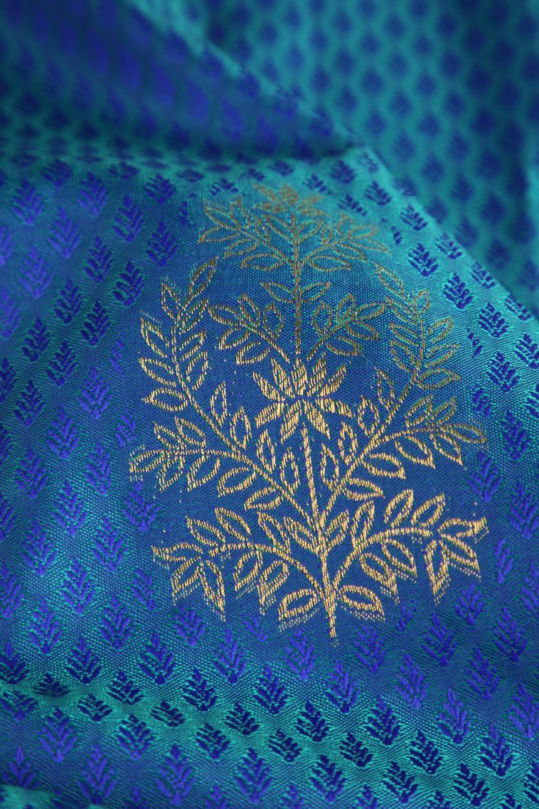 Cobalt Blue Apoorva Silk Sarees with Gold Zari Floral Patterns view 4