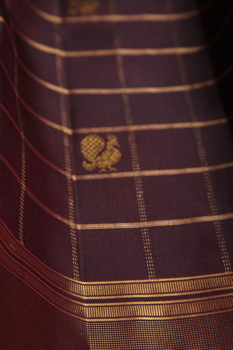 Bosenberry Purple Kanchipuram Silk Sarees with Gold Zari Checks And Puttas view 4