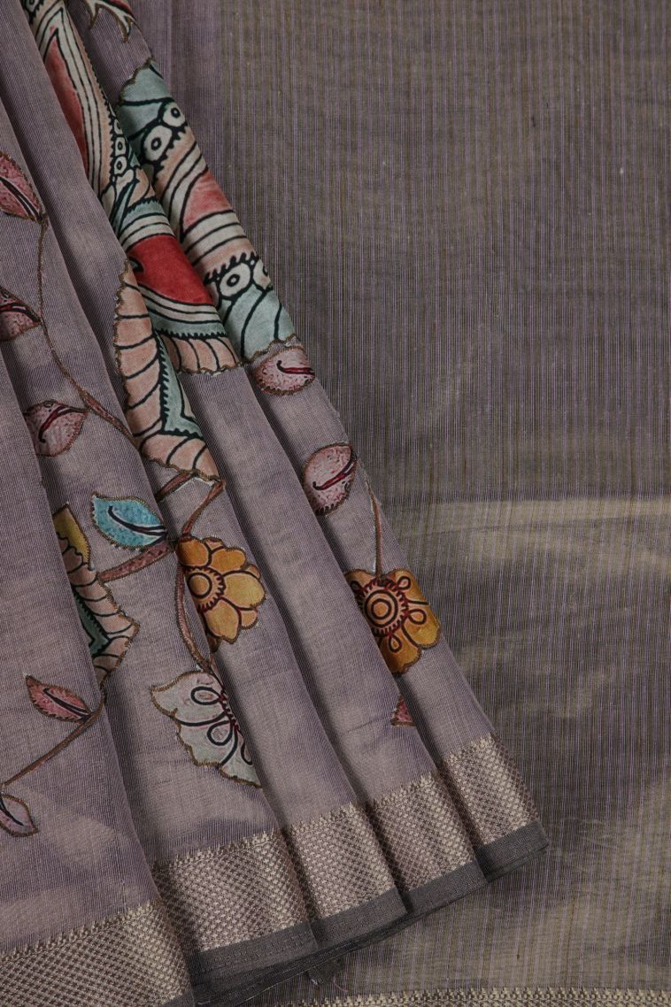 Cedar Brown Fancy Saree with Gold Zari Animal And Bird Motifs view 1