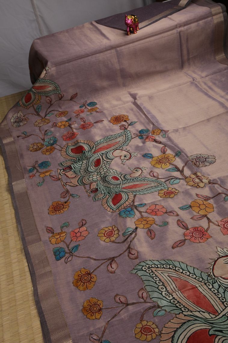 Cedar Brown Fancy Saree with Gold Zari Animal And Bird Motifs view 2