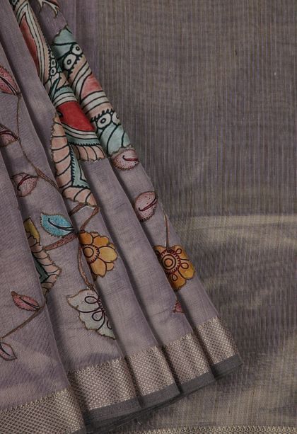 Cedar Brown Fancy Saree with Gold Zari Animal And Bird Motifs