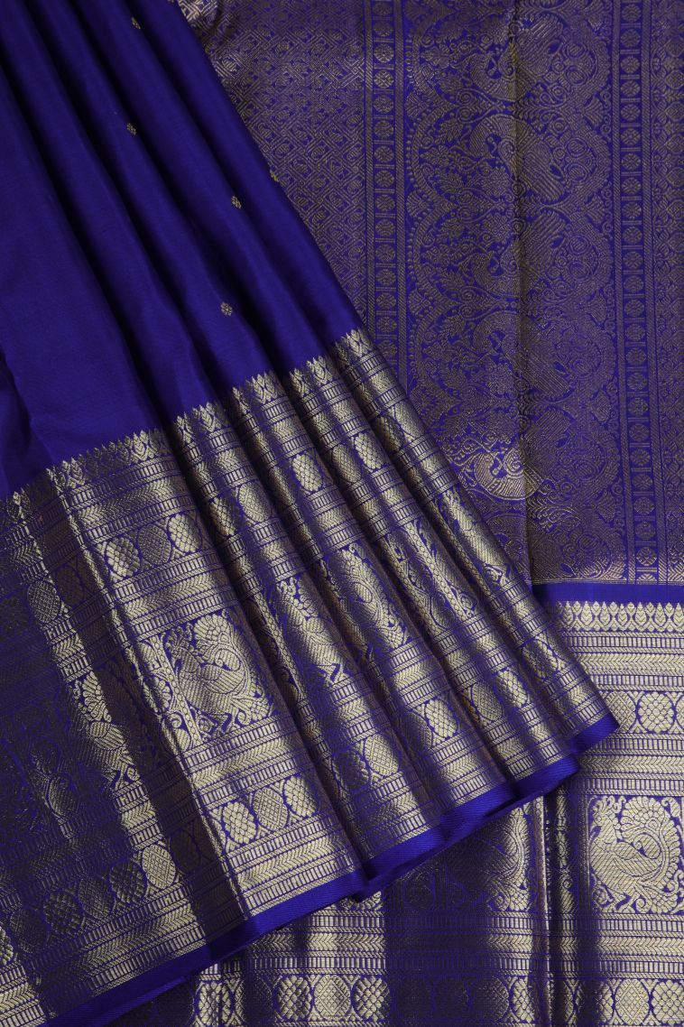 Admiral Blue Kanchipuram Silk Sarees with Gold Zari Buttis (small Dots Or Motifs) view 1