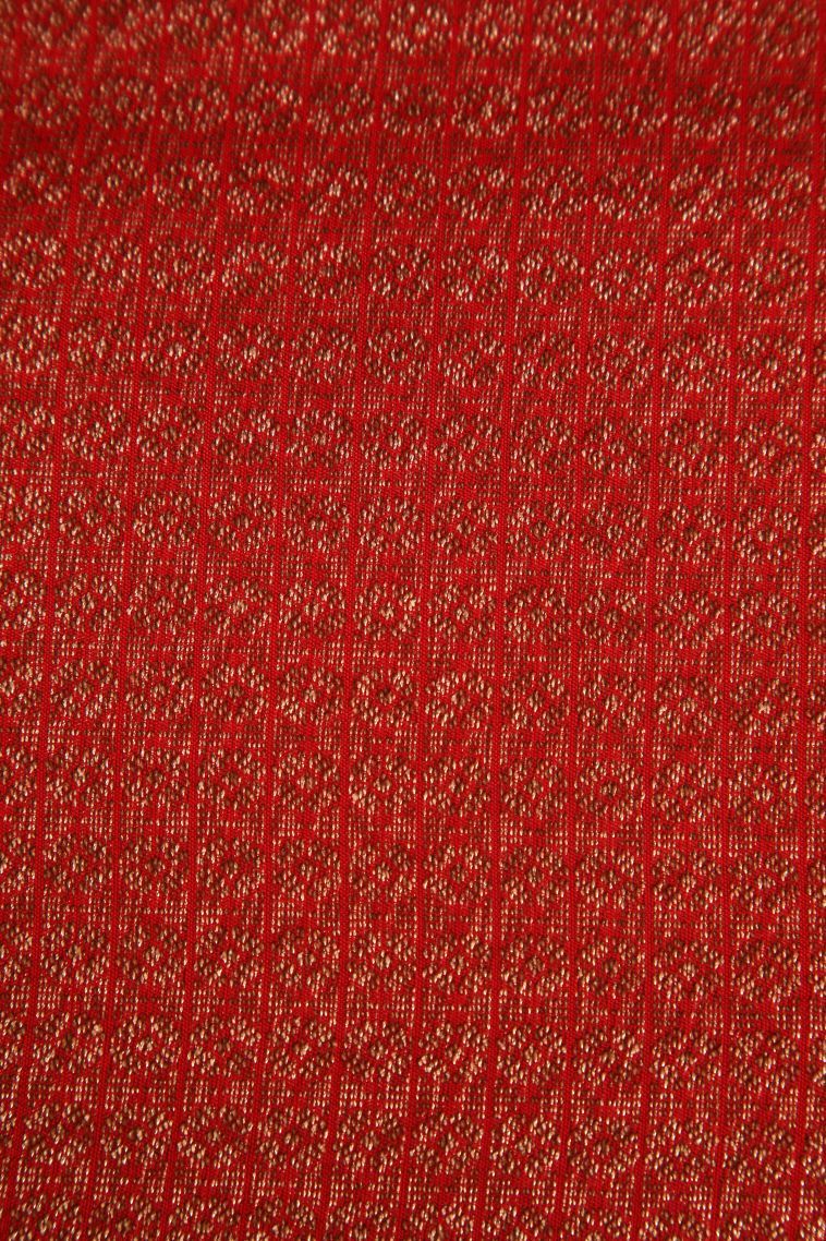 Candy Red Banaras Sarees with Gold Zari Geometric Shapes view 3