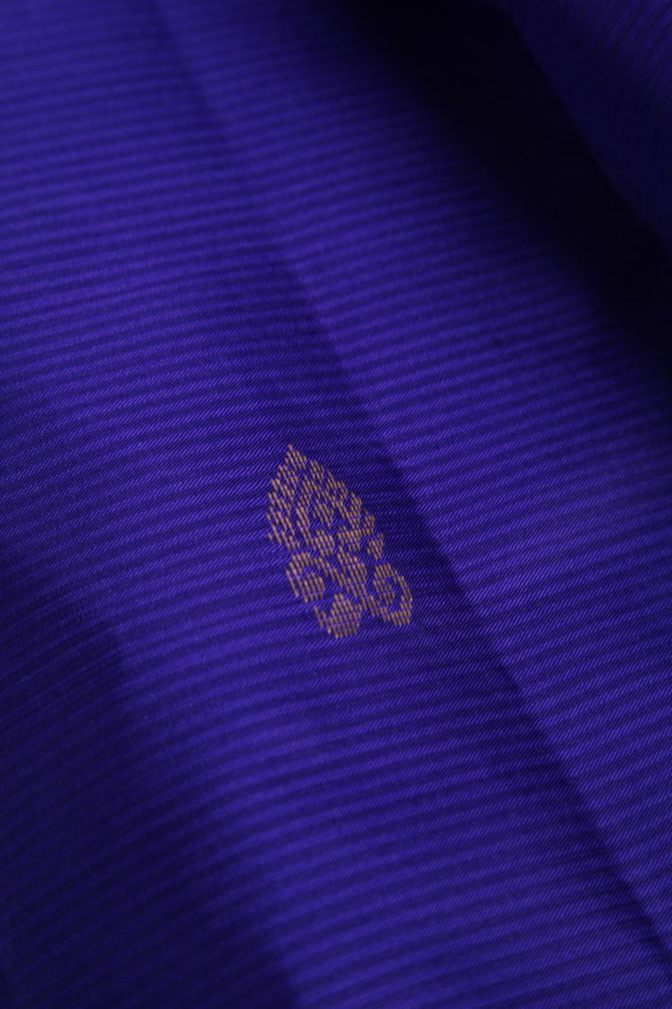 Cobalt Blue Soft Silk Saree with Gold Zari Floral Puttas view 4