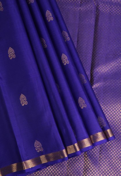 Cobalt Blue Soft Silk Saree with Gold Zari Floral Puttas