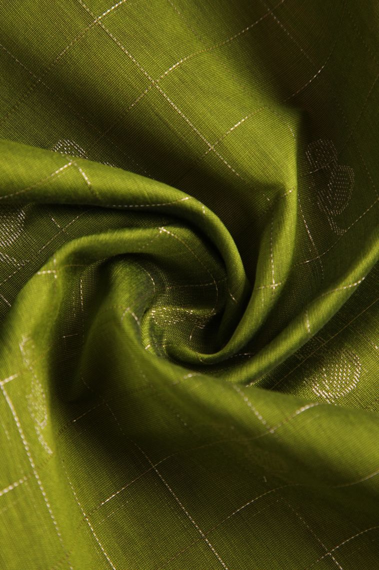 Pear Green Silk Cotton Sarees with Gold Zari Checks And Puttas view 4