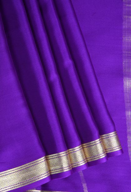 Viola Purple Mysore Silk with Gold Zari Plain
