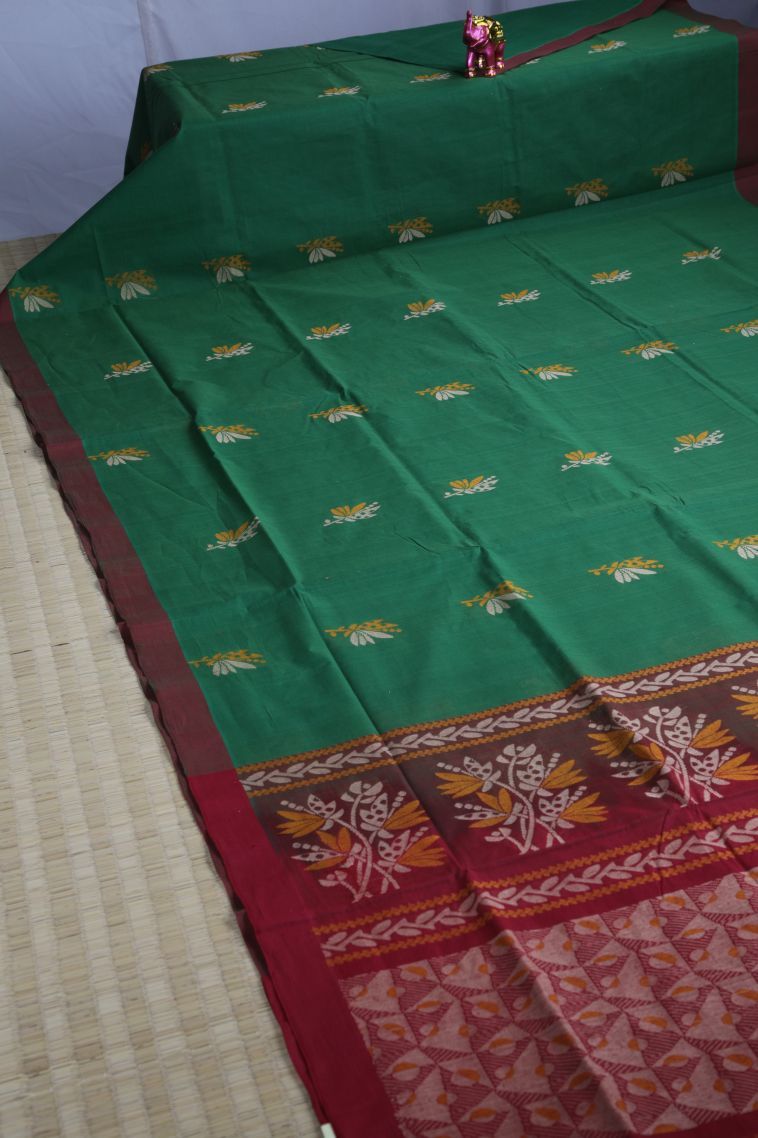 Basil Green Pure Handloom Kovai Cotton with Without Zari Zari Floral Patterns view 2