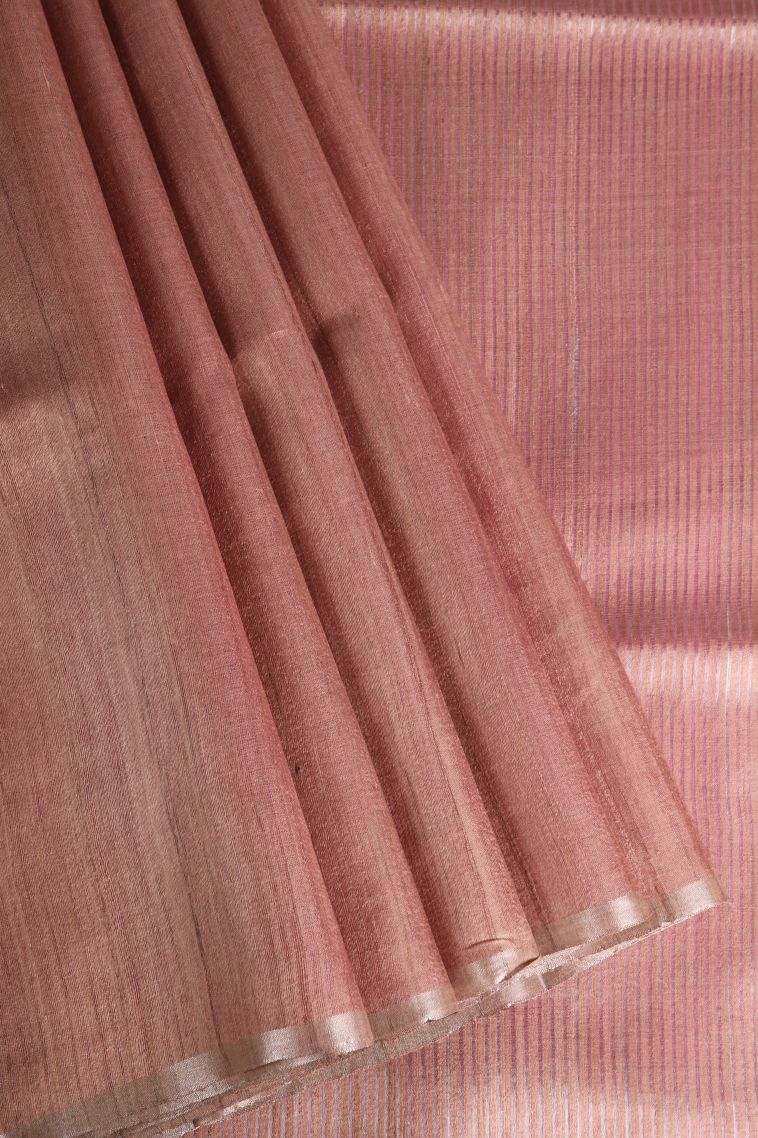 Tawny Brown Jute Sarees with Gold Zari Plain view 1