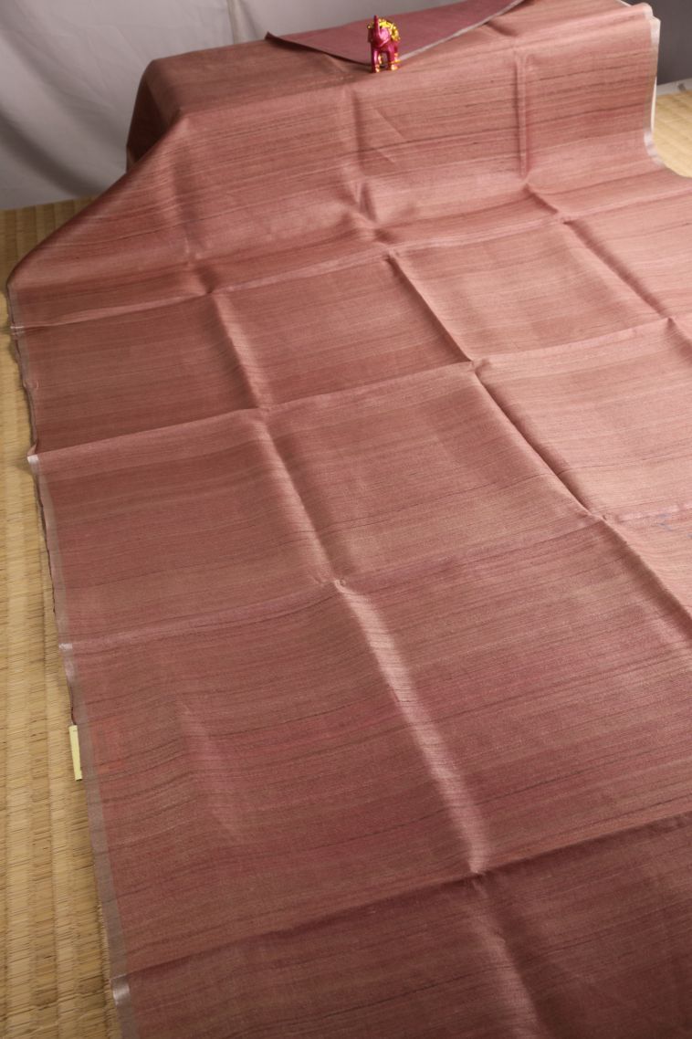 Tawny Brown Jute Sarees with Gold Zari Plain view 2