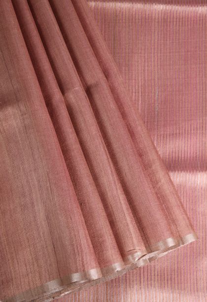 Tawny Brown Jute Sarees with Gold Zari Plain