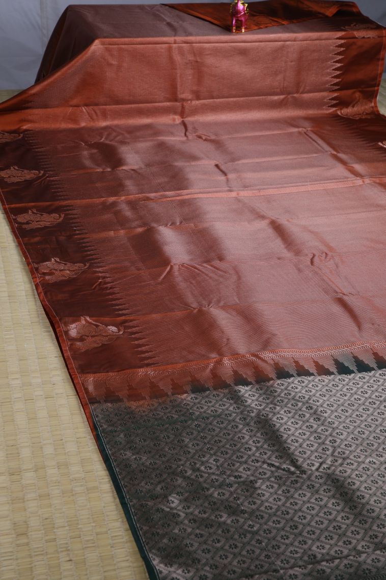 Brunette Brown Soft Silk Sarees with Gold Zari Vaira Oosi view 2