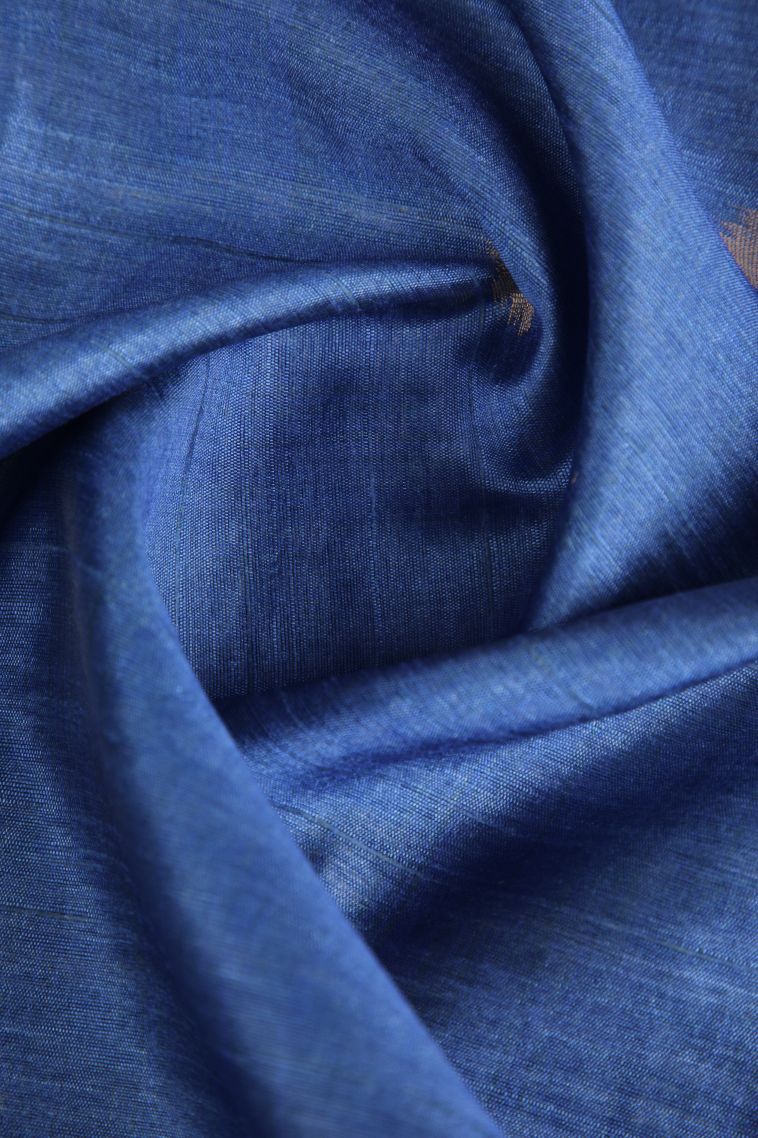 Cobalt Blue Semi Tussar Silk with Gold Zari Buttis (small Dots Or Motifs) view 4