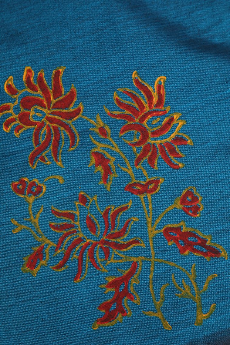 Aegean Blue Poly Cotton Sarees with Without Zari Zari Floral Patterns view 4