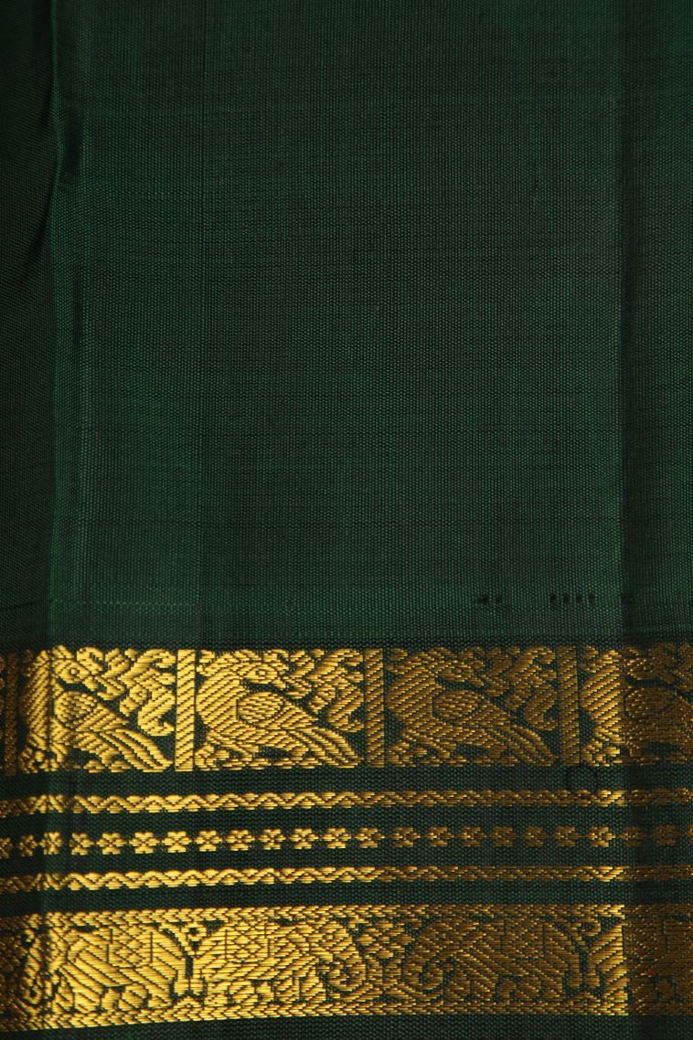 Pickle Green Kanchipuram Silk Sarees with Gold Zari Animal And Bird Motifs view 3