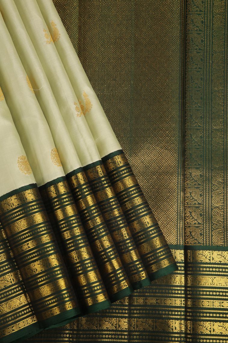 Pickle Green Kanchipuram Silk Sarees with Gold Zari Animal And Bird Motifs view 1