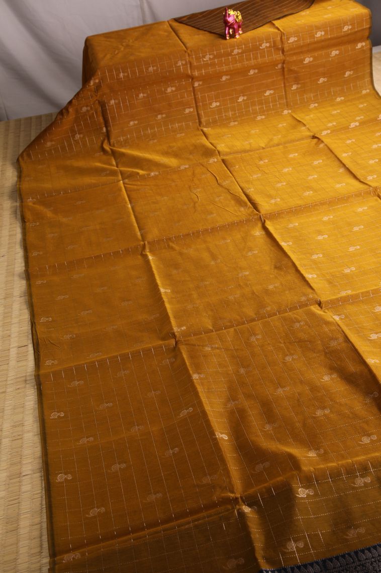 Rich Gold Silk Cotton Sarees with Silver Zari Checks And Puttas view 2