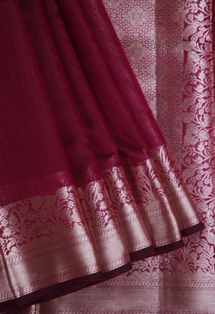 Magenta  Pink Chanderi Cotton Sarees with Gold Zari Plain