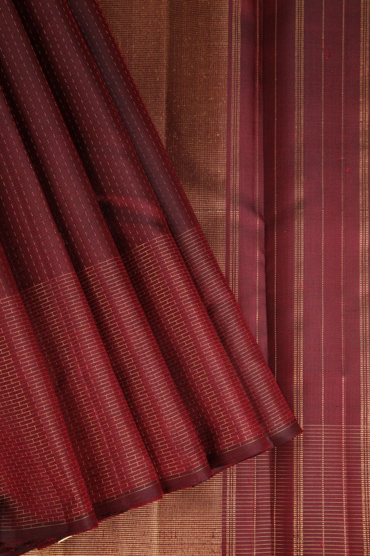 Currant Red Kanchipuram Silk Sarees with Gold Zari Peacock Motifs view 1