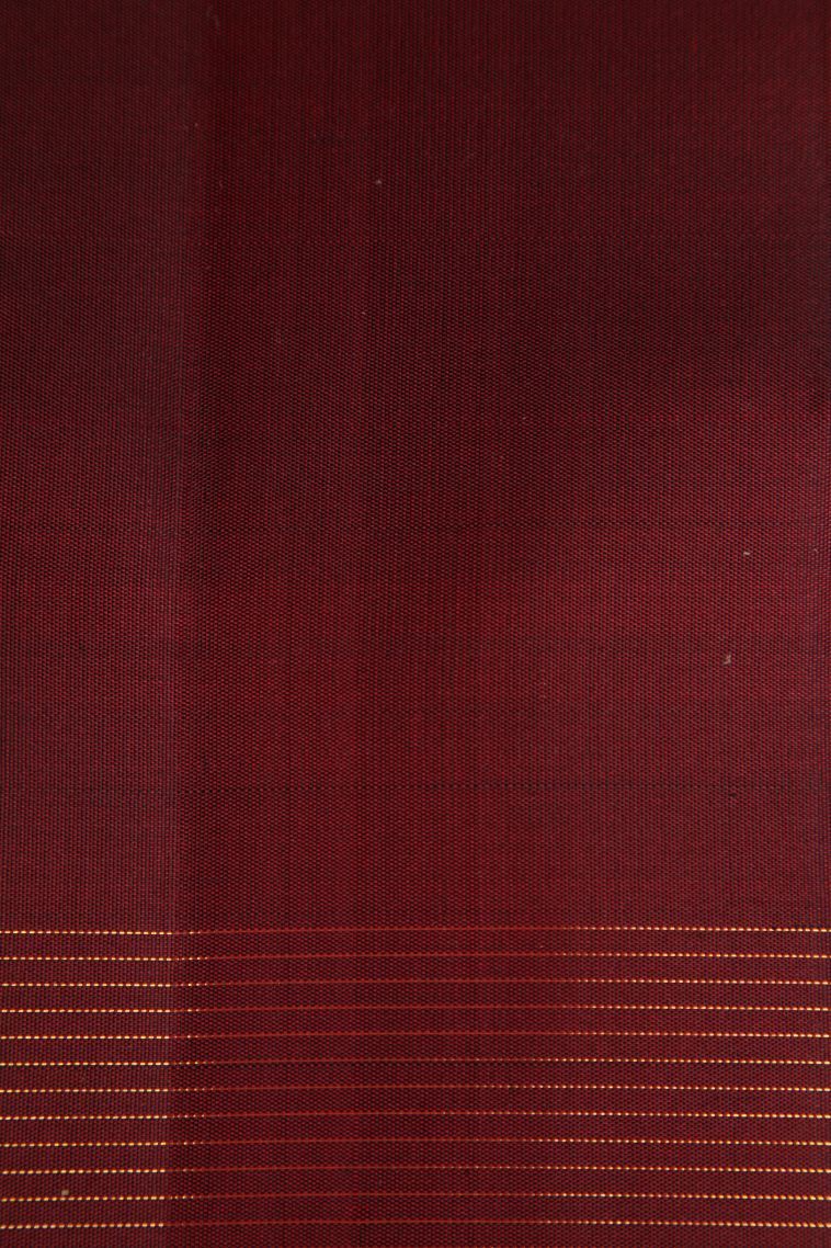 Currant Red Kanchipuram Silk Sarees with Gold Zari Peacock Motifs view 3