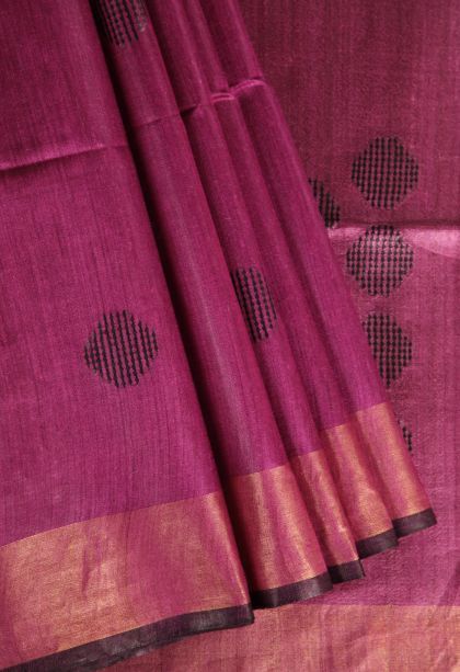 Grape Purple Jute Sarees with Gold Zari Geometric Shapes