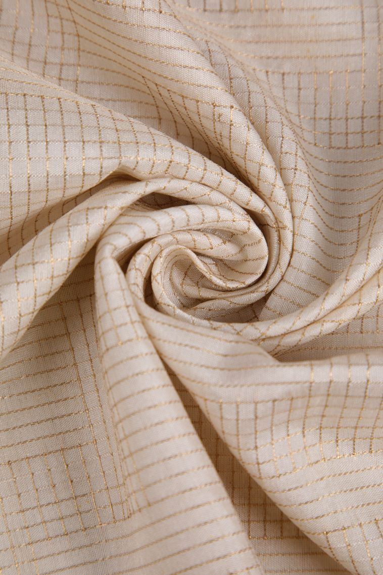 Cream White Raw Silk Sarees with Gold Zari Geometric Shapes view 4
