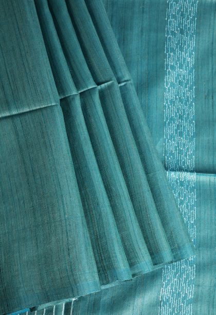 Sapphire Blue Jute Sarees with Without Zari Zari Plain