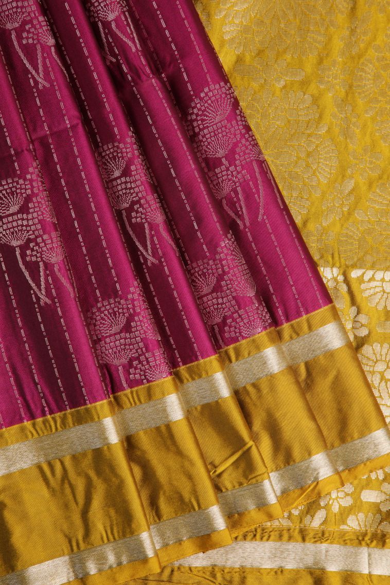 Magenta Purple Soft Silk Saree with Silver Zari Floral Puttas view 1