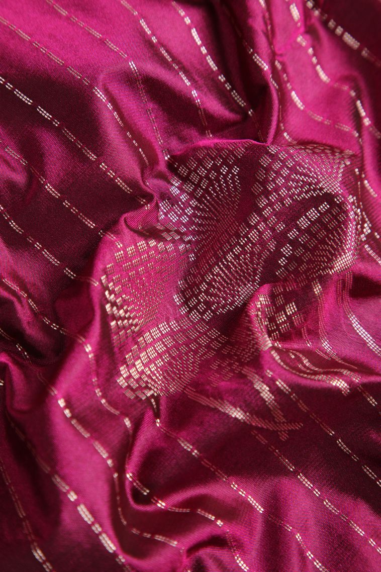 Magenta Purple Soft Silk Saree with Silver Zari Floral Puttas view 4