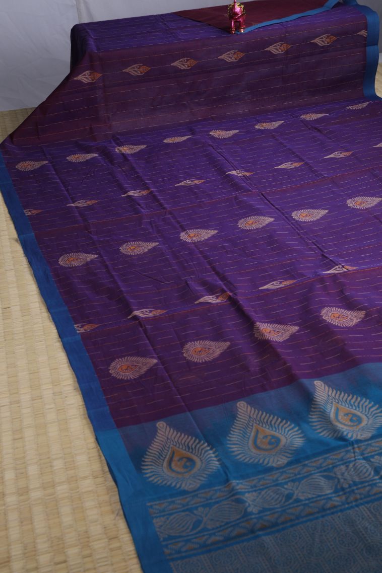 Bosenberry Purple Pure Handloom Kovai Cotton with Without Zari Zari Floral Patterns view 2