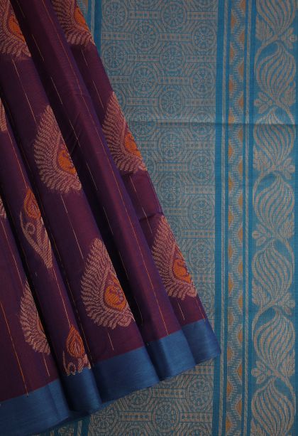Bosenberry Purple Pure Handloom Kovai Cotton with Without Zari Zari Floral Patterns