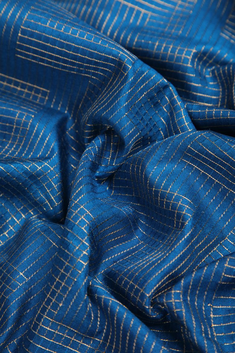 Azure Blue Raw Silk Sarees with Without Zari Zari Geometric Shapes view 4