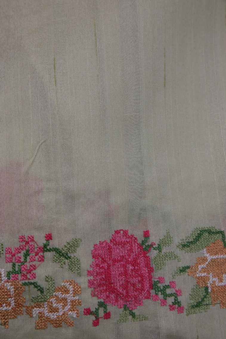 Pistachio Green Tussar Saree with Without Zari Zari Stripes view 3