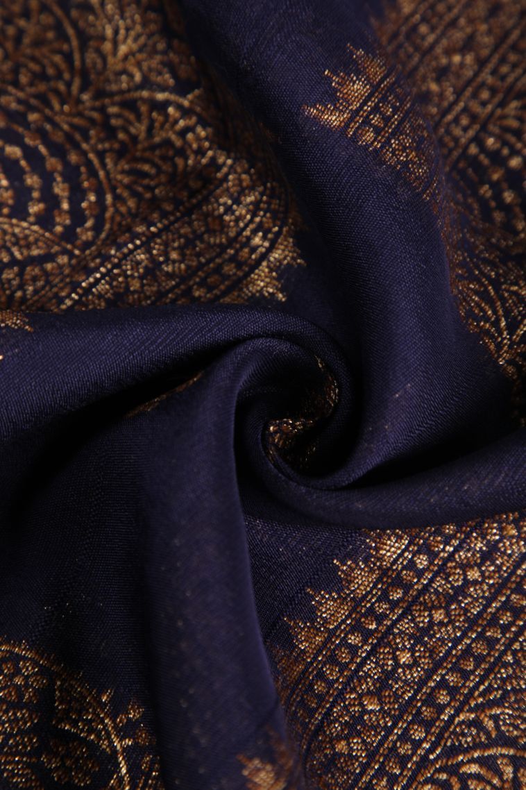 Berry Blue Banaras Sarees with Gold Zari Geometric Shapes view 4