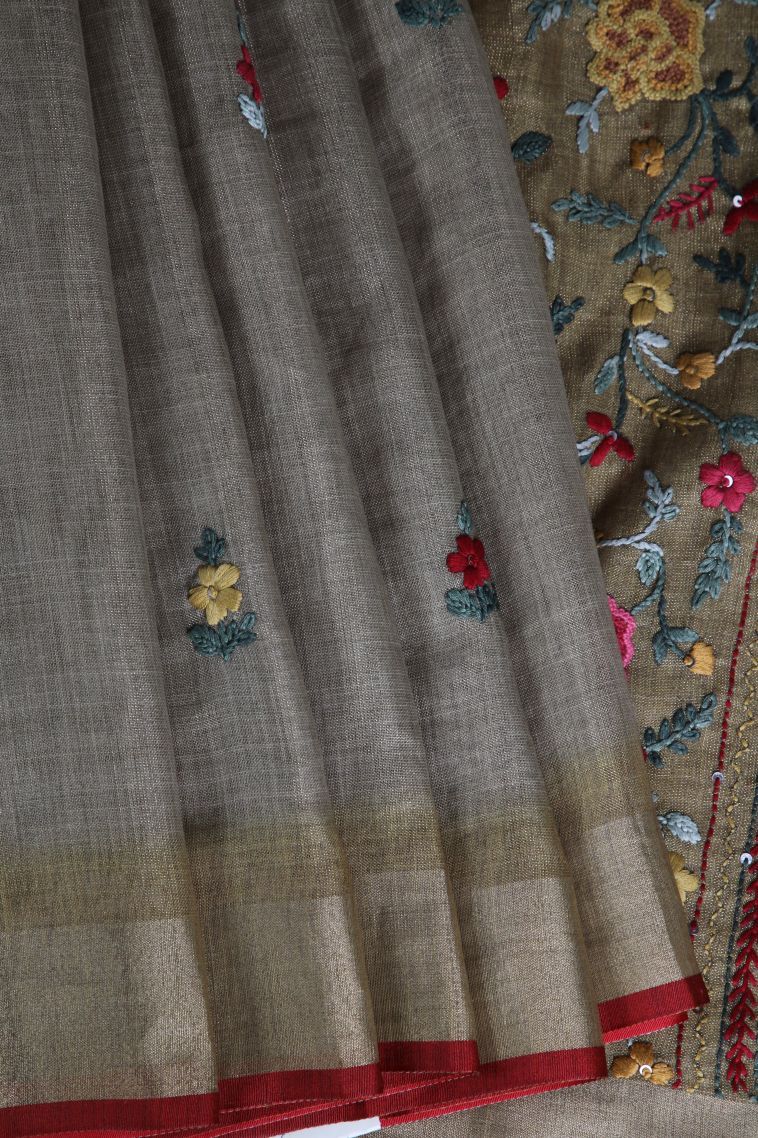 Abbey Black Linen Saree with Gold Zari Buttis (small Dots Or Motifs) view 1