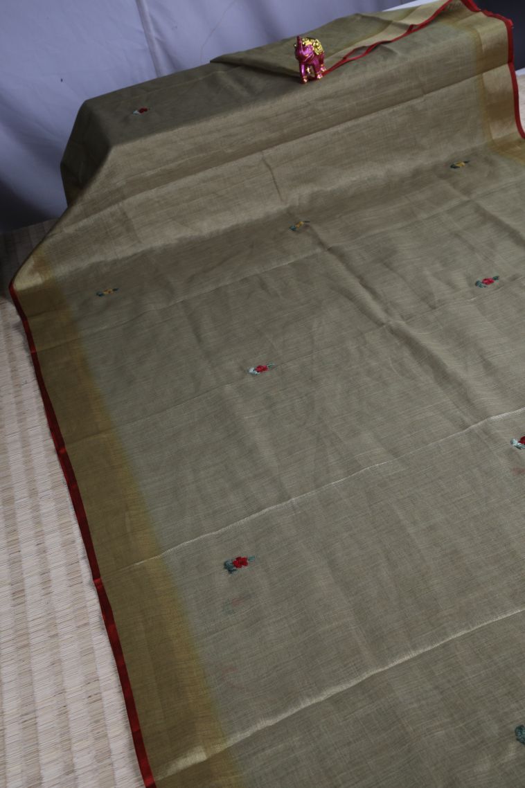 Abbey Black Linen Saree with Gold Zari Buttis (small Dots Or Motifs) view 2