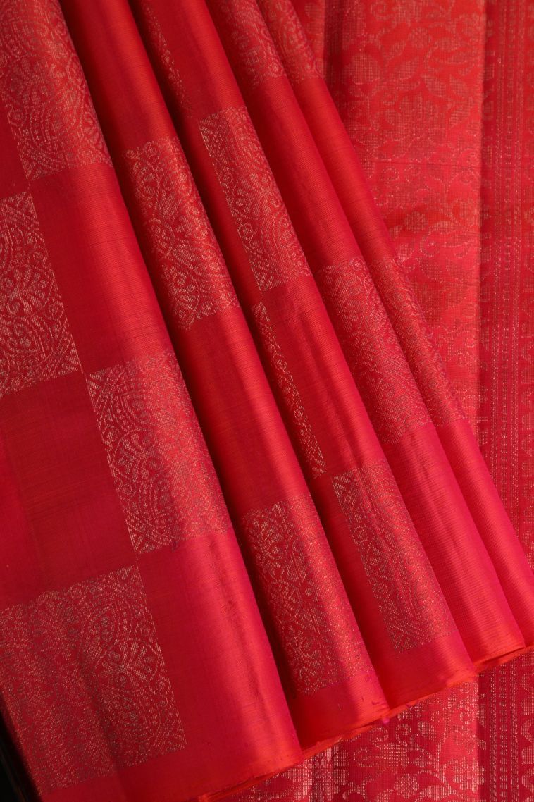 Rose  Red Soft Silk Saree with Gold Zari Geometric Shapes view 1