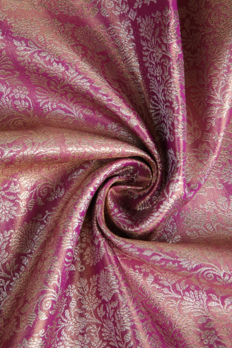 Rose Pink Tissue Silk Sarees with Gold Zari Floral Patterns view 4