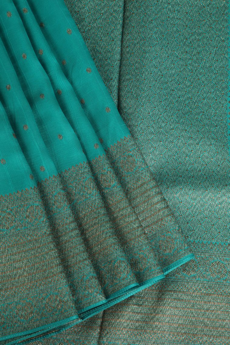 Sapphire Blue Banaras Sarees with Gold Zari Buttis (small Dots Or Motifs) view 1