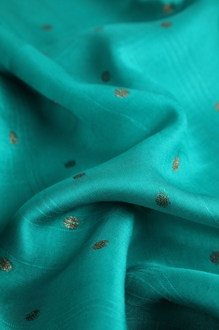 Sapphire Blue Banaras Sarees with Gold Zari Buttis (small Dots Or Motifs) view 4