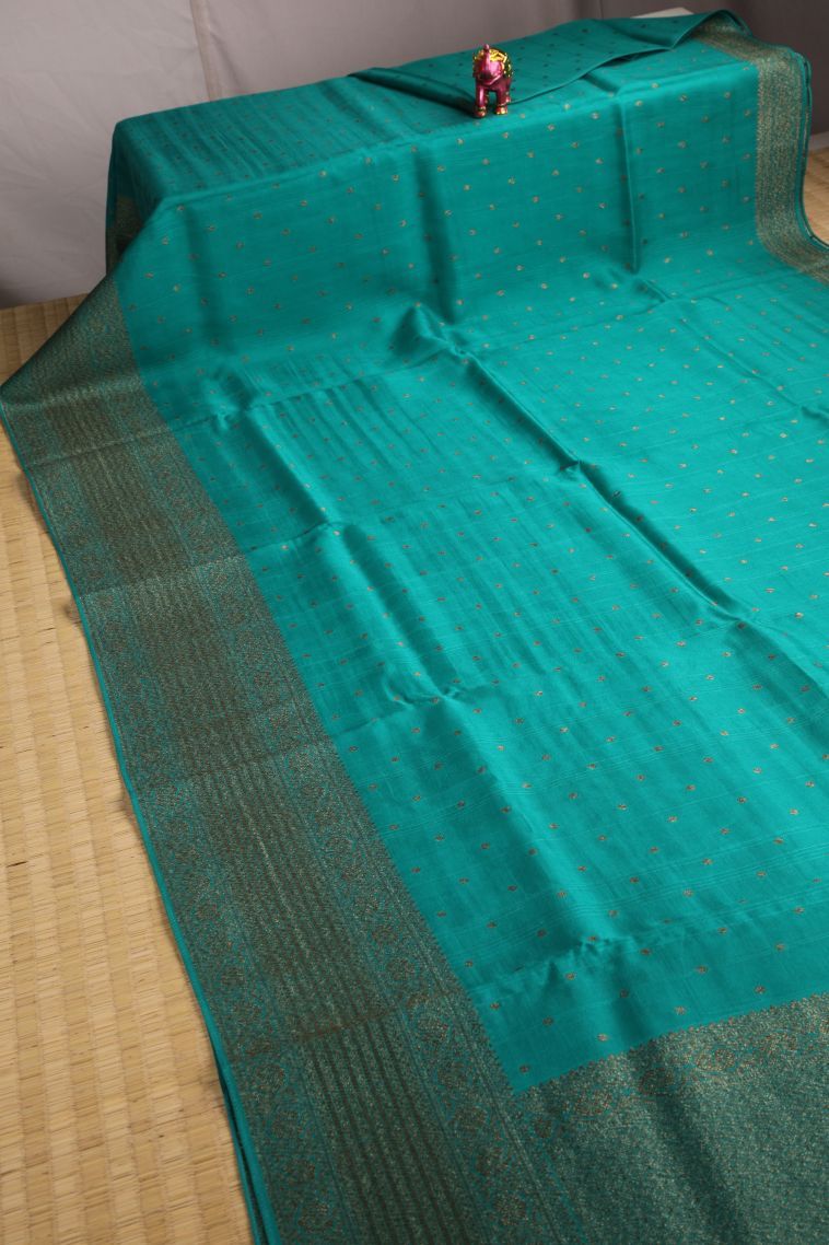 Sapphire Blue Banaras Sarees with Gold Zari Buttis (small Dots Or Motifs) view 2