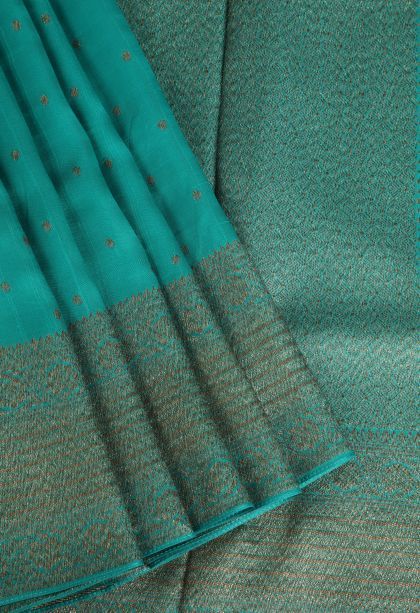 Sapphire Blue Banaras Sarees with Gold Zari Buttis (small Dots Or Motifs)