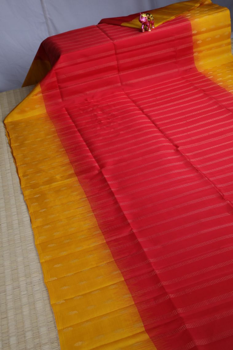 Rose  Red Soft Silk Saree with Gold Zari Stripes view 2