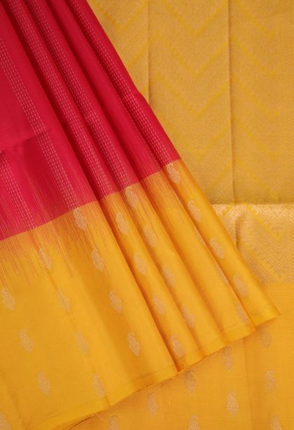 Rose  Red Soft Silk Saree with Gold Zari Stripes