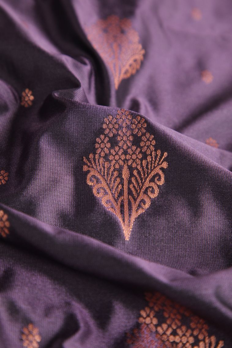 Admiral Blue Soft Silk Sarees with Gold Zari Floral Patterns view 4