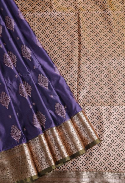 Admiral Blue Soft Silk Sarees with Gold Zari Floral Patterns